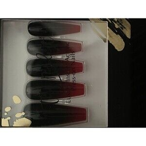 The Nailest Acrylic Press-On Nails Black/Red Ombre Coffin Long Shiny Full Cover